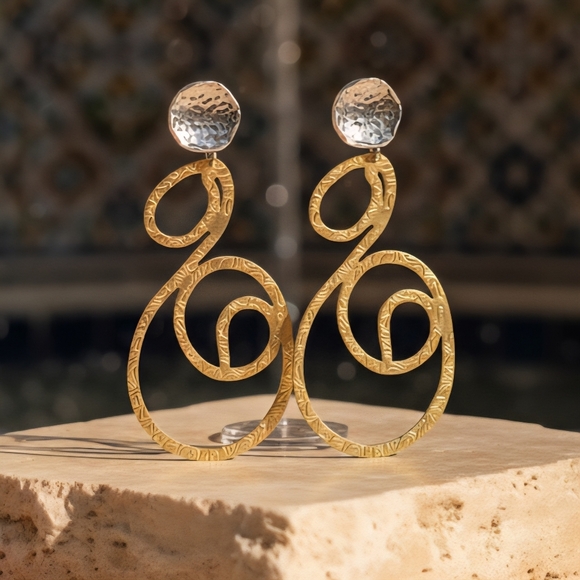 🆕️Exquisite Turkish Artisanal 18K Gold Silver Plated Spiral Statement Earrings - Picture 13 of 13